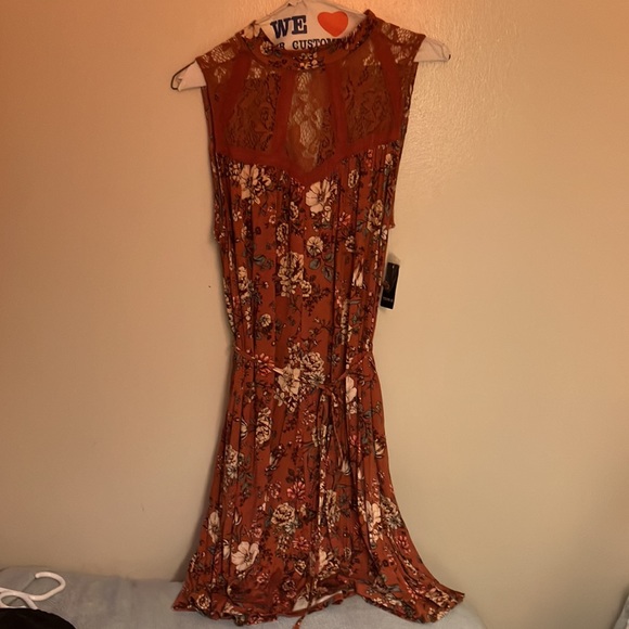 Torrid Trapeze Mini Dress - Super Soft Floral Rust - Picture 4 of 7